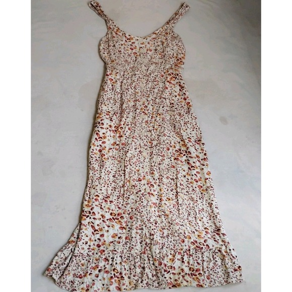 Abercrombie And Fitch Dress XS Ruffle Ditsy Floral Boho Cottage Smocked Pockets - Picture 1 of 15